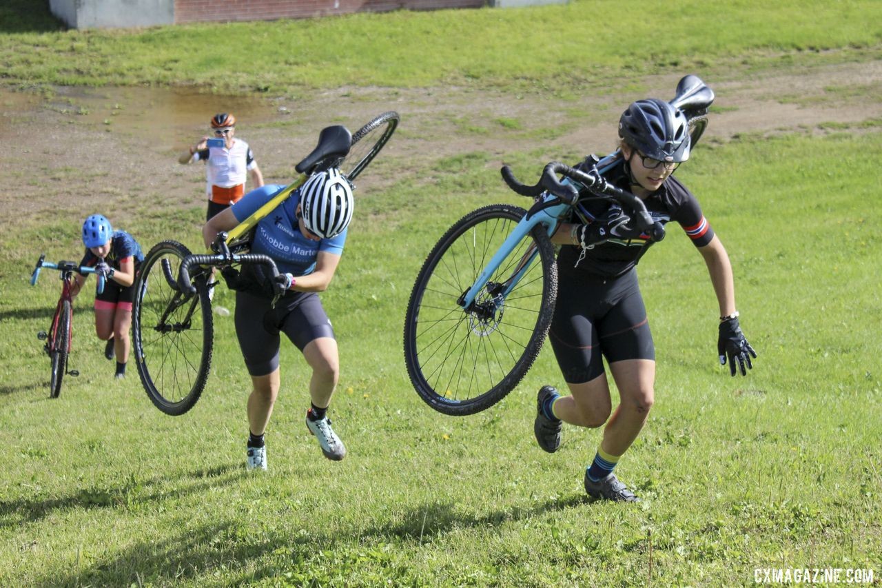 Disa Doherty leads the way during the Nommay start drill. 2019 Women's MontanaCrossCamp. © Z. Schuster / Cyclocross Magazine