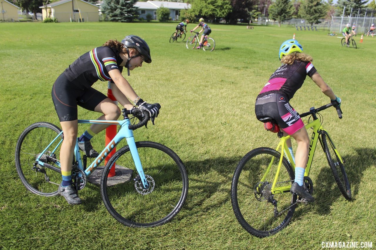 Figure 8s are a fun drill to help mix things up. 2019 Women's MontanaCrossCamp. © Z. Schuster / Cyclocross Magazine