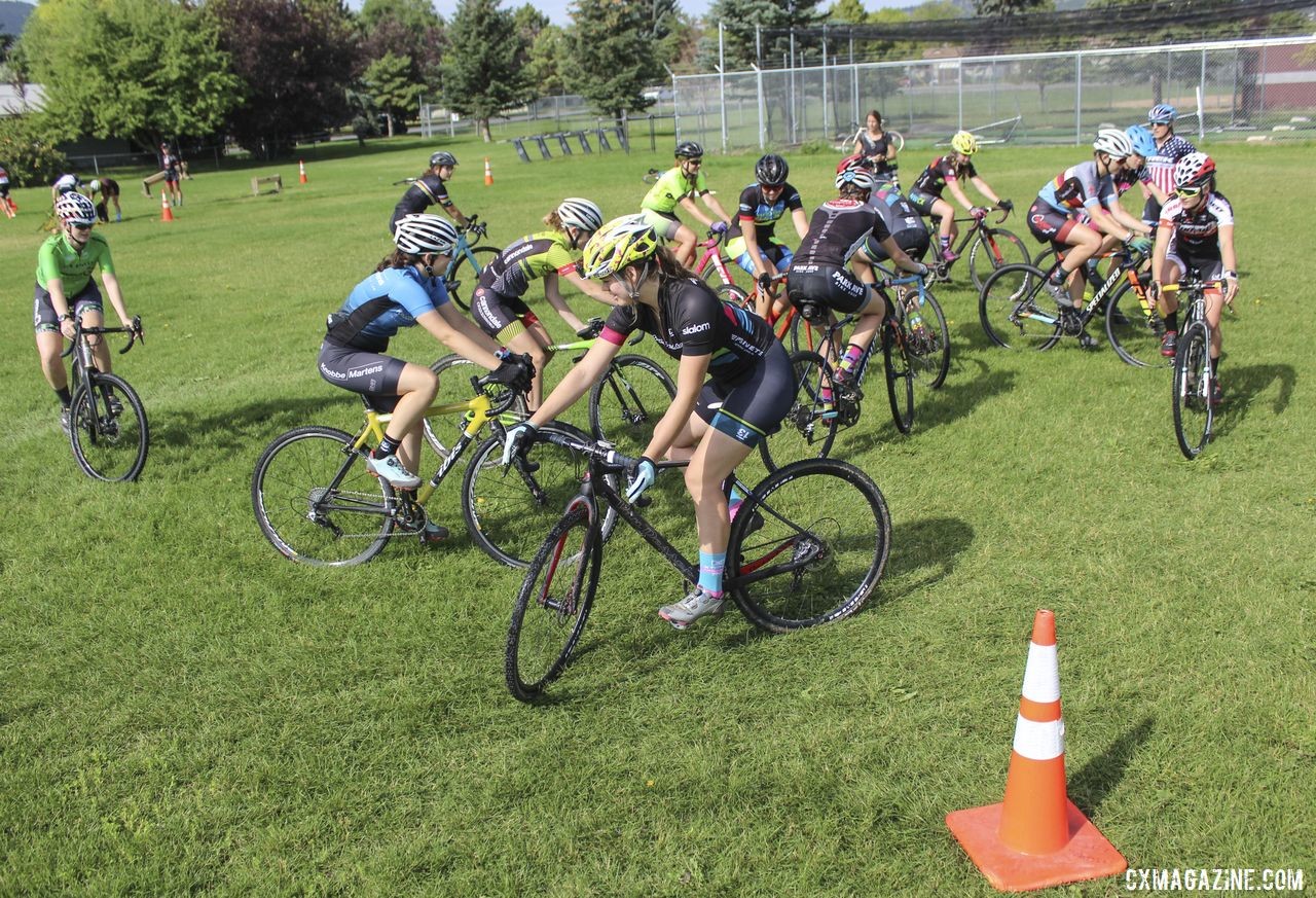 Campers mill about in the first round of Bike Derby. 2019 Women's MontanaCrossCamp, Wednesday AM. © Z. Schuster / Cyclocross Magazine