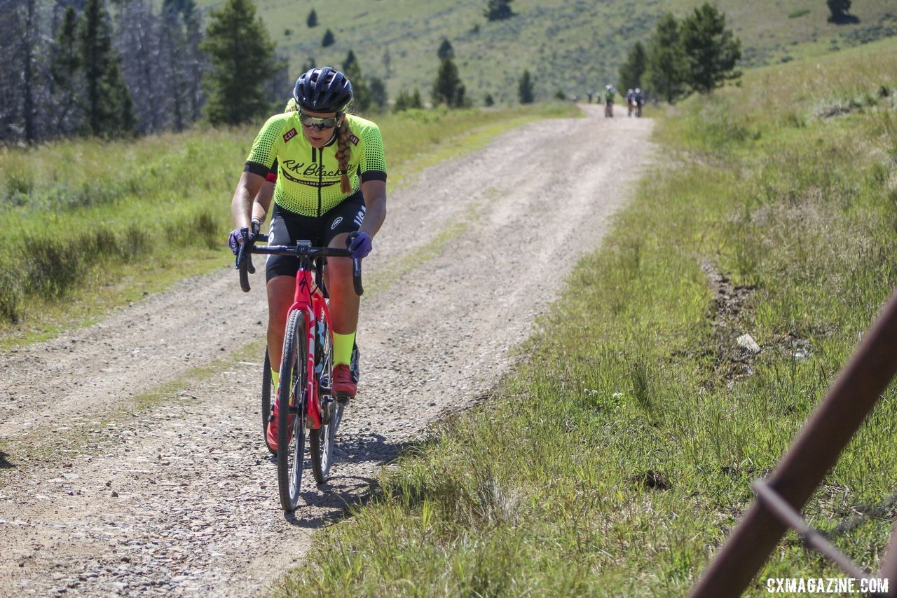 Aubrey Drummond helps push the pace up a QOM climb. 2019 Montana Cross Camp. © Z. Schuster / Cyclocross Magazine