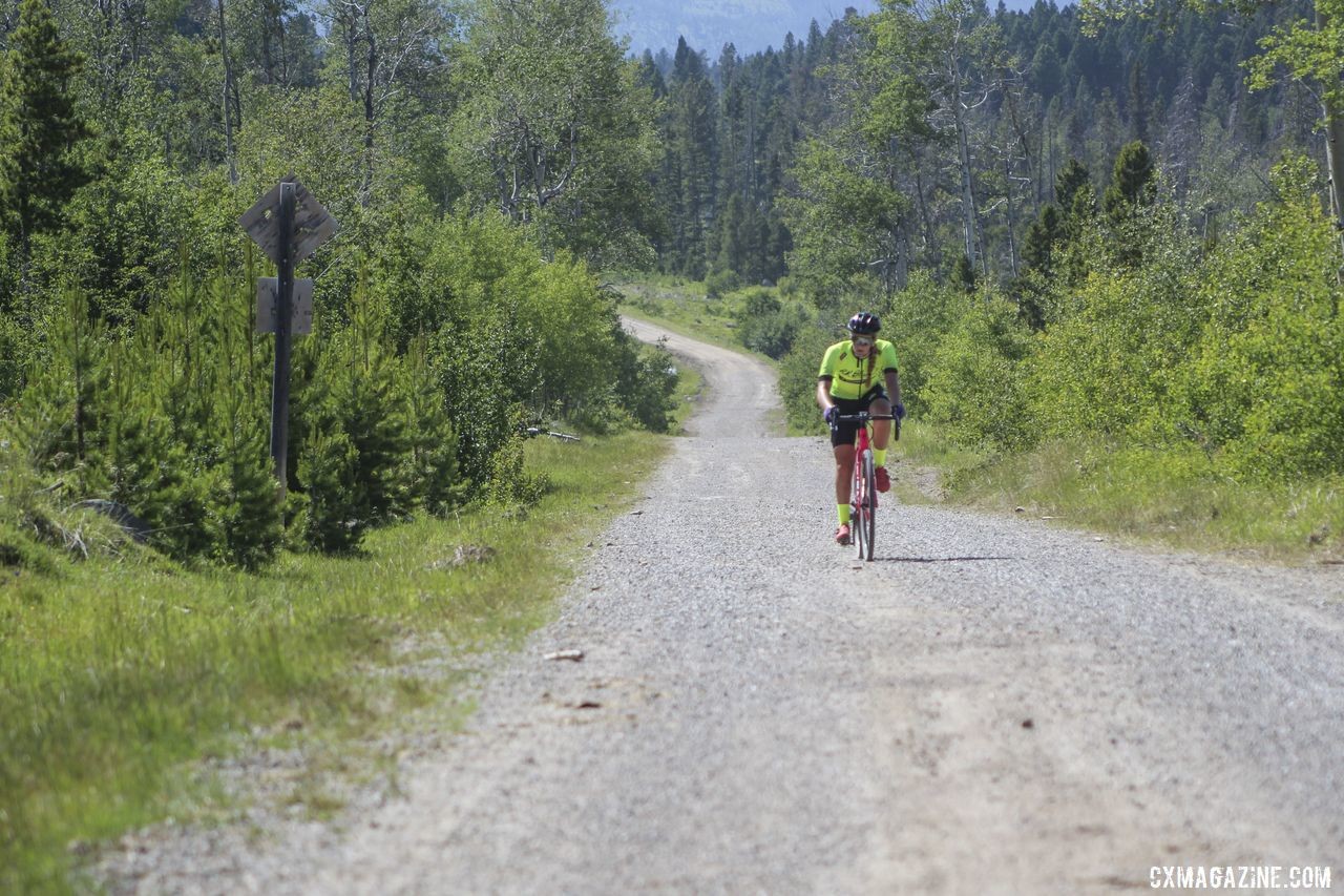 Aubrey Drummond took second on the second QOM climb. 2019 Women's MontanaCrossCamp, Thursday. © Z. Schuster / Cyclocross Magazine