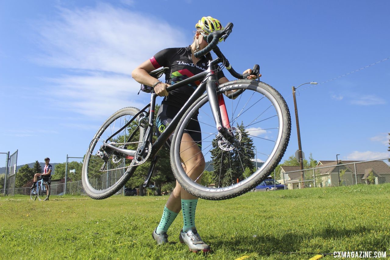 Ellie Mitchell hits the speed ladder during the relay race. 2019 Women's MontanaCrossCamp, Friday. © Z. Schuster / Cyclocross Magazine