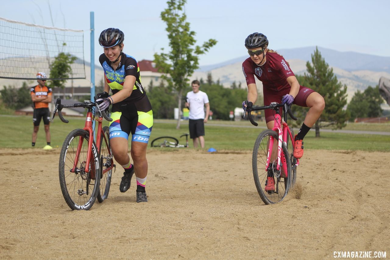 The sand drills campers did can be another way to engage in friendly competition. 2019 Women's MontanaCrossCamp, Friday. © Z. Schuster / Cyclocross Magazine