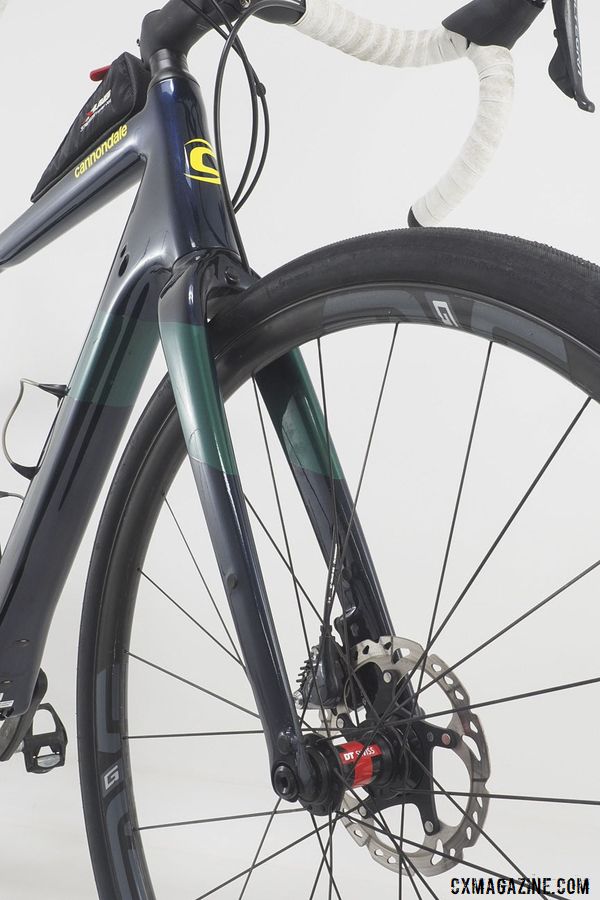 The Topstone Carbon fork uses Cannondale's BallisTec carbon and its OutFront geometry. Alex Grant's 2019 Crusher Cannondale Topstone Carbon. © Brandon Cross / Gear Rush
