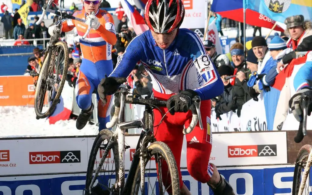 Julian Alaphilippe on his way to a silver medal at the 2010 Cyclocross World Championships in Tabor. © B. Hazen / Cyclocross Magazine