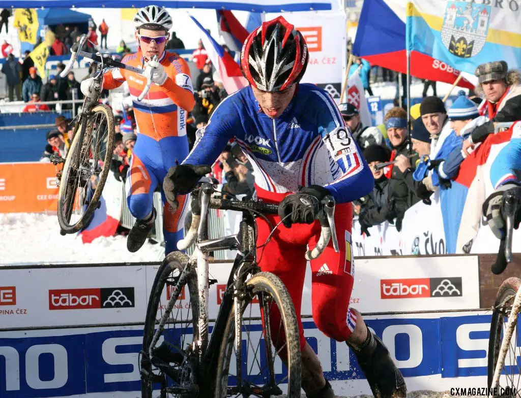 Julian Alaphilippe on his way to a silver medal at the 2010 Cyclocross World Championships in Tabor. © B. Hazen / Cyclocross Magazine