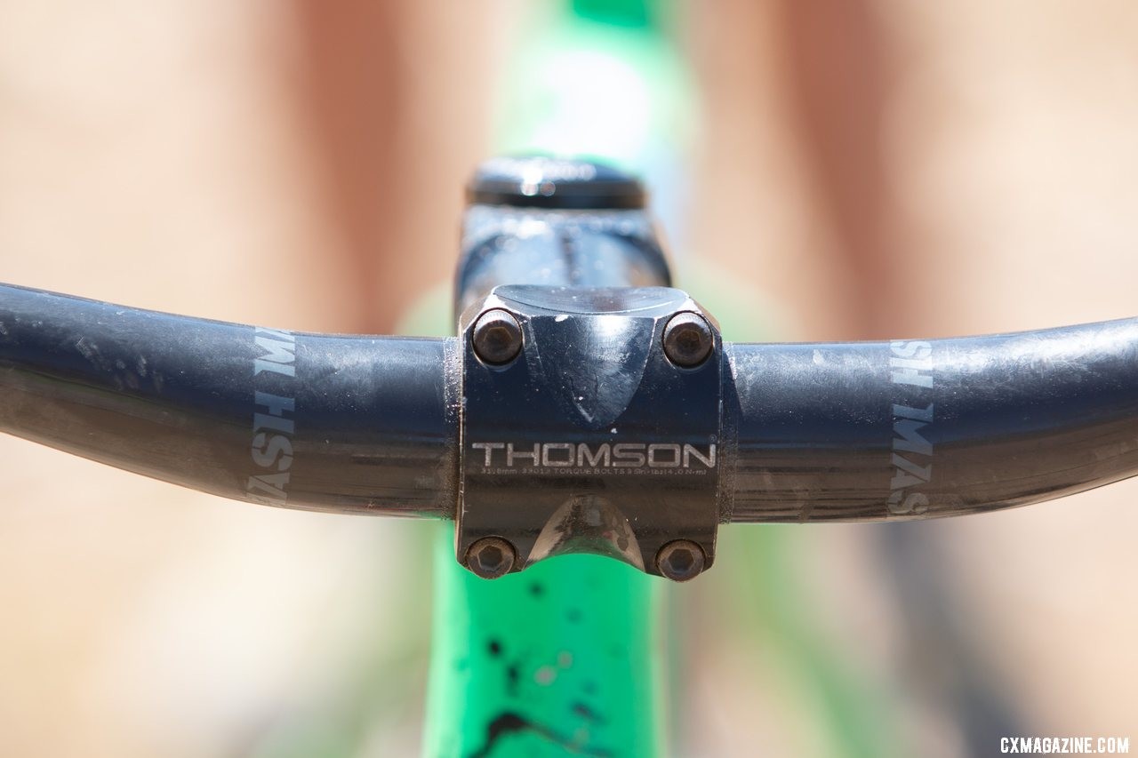 Kell McKenzie steered a Thomson Elite X4 stem and Mash riser bar to victory at the 2019 Tracklocross Nationals. © A. Yee / Cyclocross Magazine