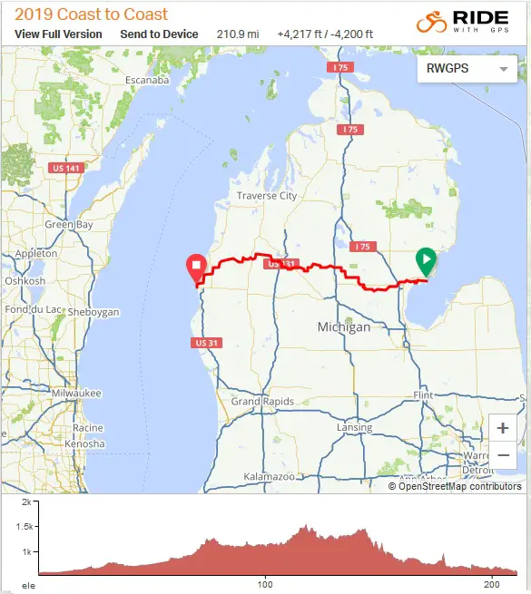 The Coast to Coast route crosses the Mitten State from Lake Huron to Lake Michigan. photo: RideWithGPS