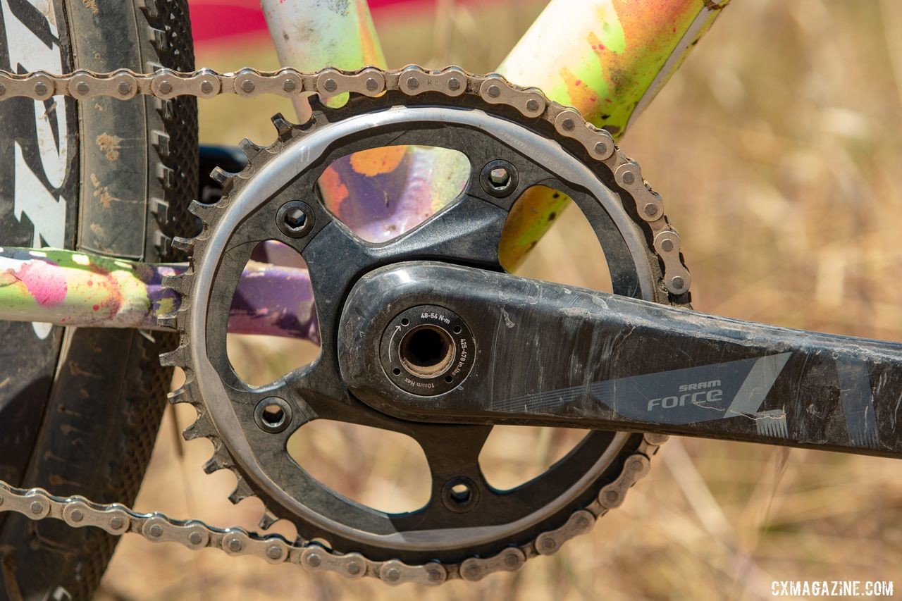 Runnels ran a 40/17 combo with a 40t ring on her SRAM Force 1 crankset. Sammi Runnels' 2019 Tracklocross Nationals Squid fixed gear cyclocross bike. © A. Yee / Cyclocross Magazine