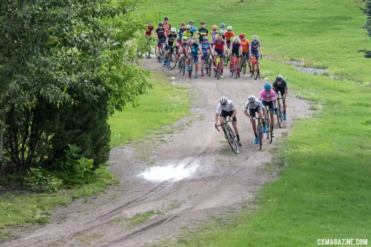 Riders sprint out during the Nommay holeshot drill. 2019 Men's Montana Cross Camp. © Tom Robertson