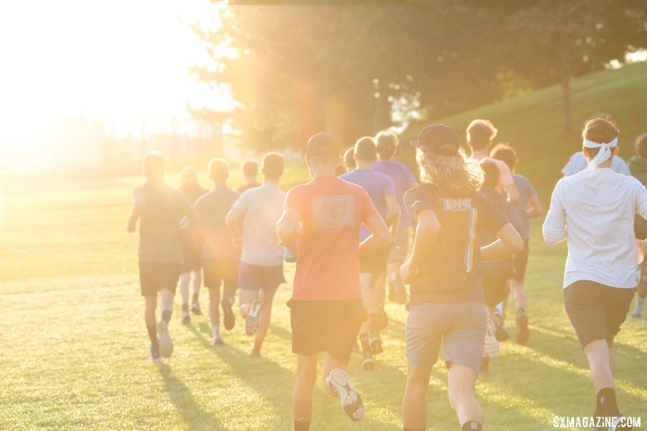 The sun rises on another morning of running and agility drills. 2019 Men's Montana Cross Camp. © Tom Robertson