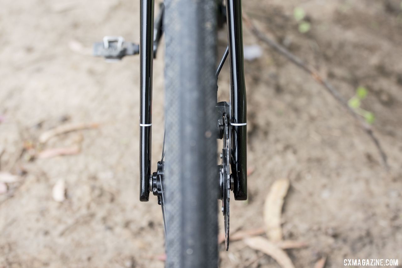 The fork blades have an elongated, aero shape. 3T Exploro Team Force Gravel Bike. © C. Lee / Cyclocross Magazine