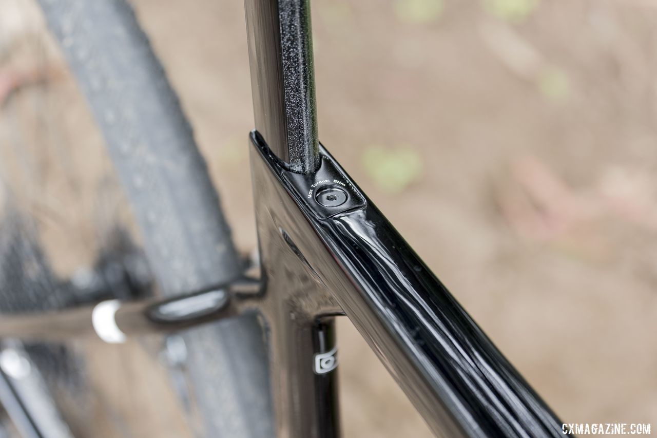 A wedge mechanism helps clamp the seatpost in place. 3T Exploro Team Force Gravel Bike. © C. Lee / Cyclocross Magazine