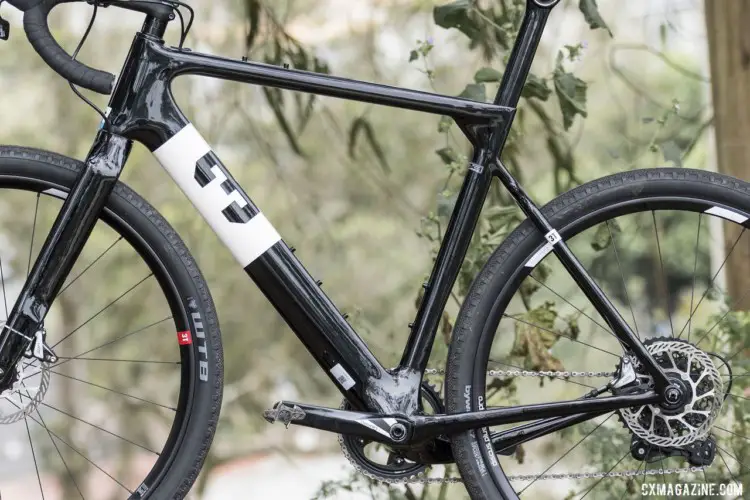 The downtube 72mm wide longitudinally to help provide an aero boost. 3T Exploro Team Force Gravel Bike. © C. Lee / Cyclocross Magazine
