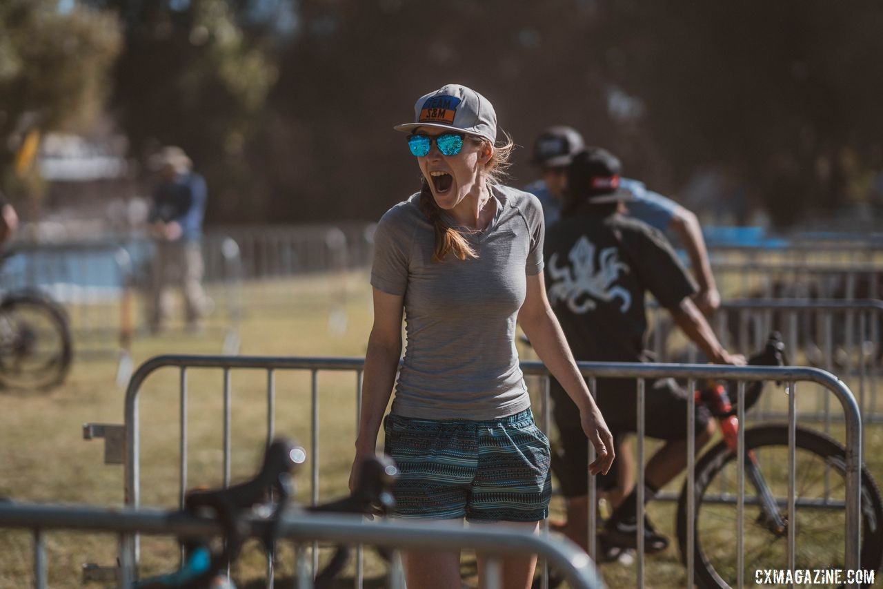 Brenna Wrye-Simpson enjoys the hectic experience of being a cyclocross race mechanic and team manager. © Drew Coleman