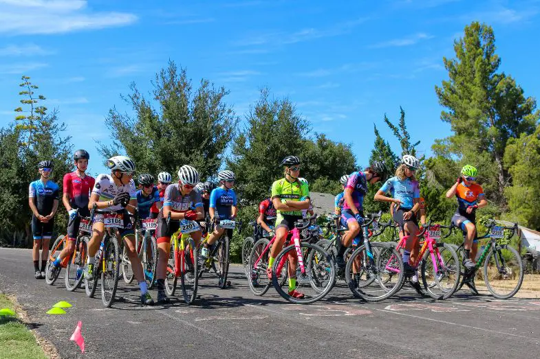 Riders at the Talent ID Camp get ready for a holeshot drill. 2019 SoCal USAC Talent ID Camp. © Kirk Nordgren