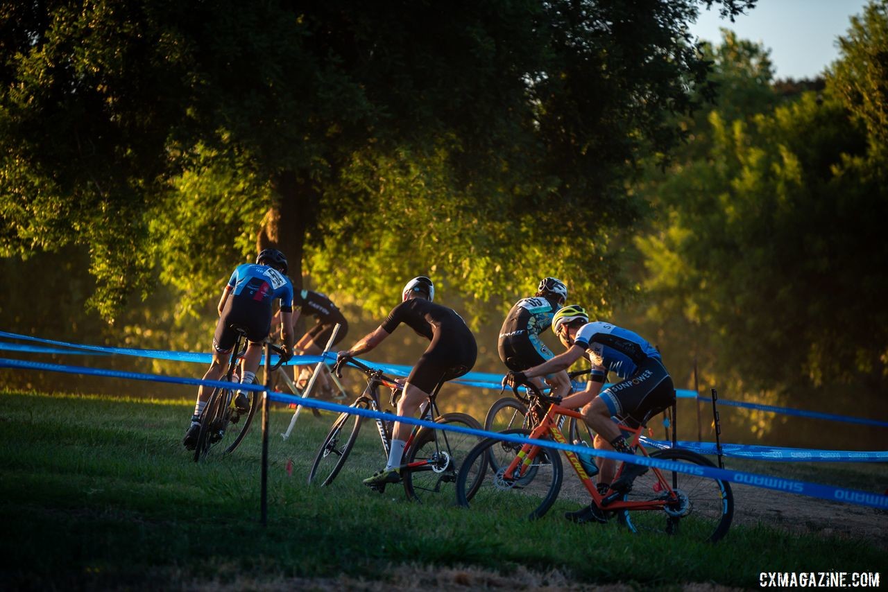Riders line up through a corner. 2019 West Coast Cyclocross Points Prestige. © Jeff Vander Stucken