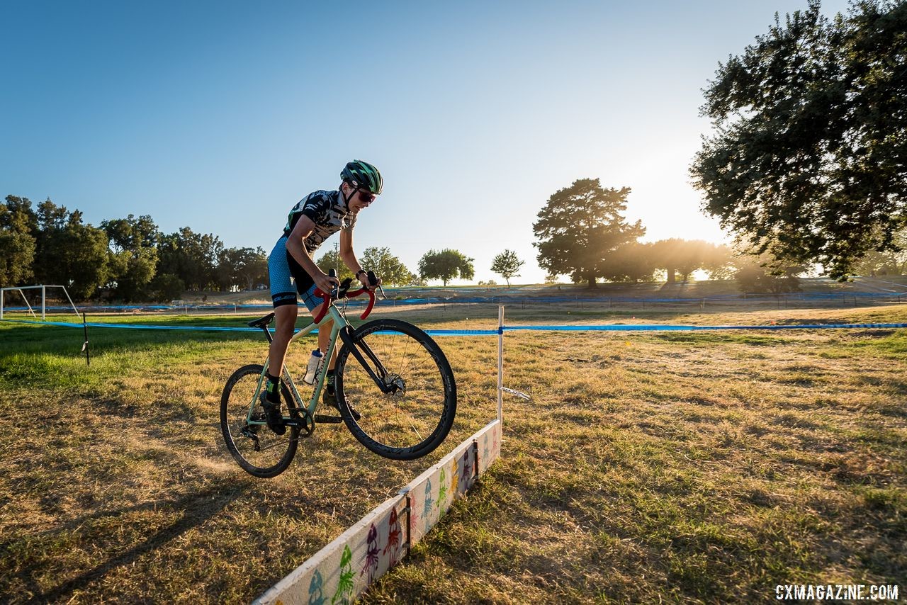 Dan English is a young, fast rider to watch. Here, he hops the barriers. 2019 West Coast Cyclocross Points Prestige. © Jeff Vander Stucken