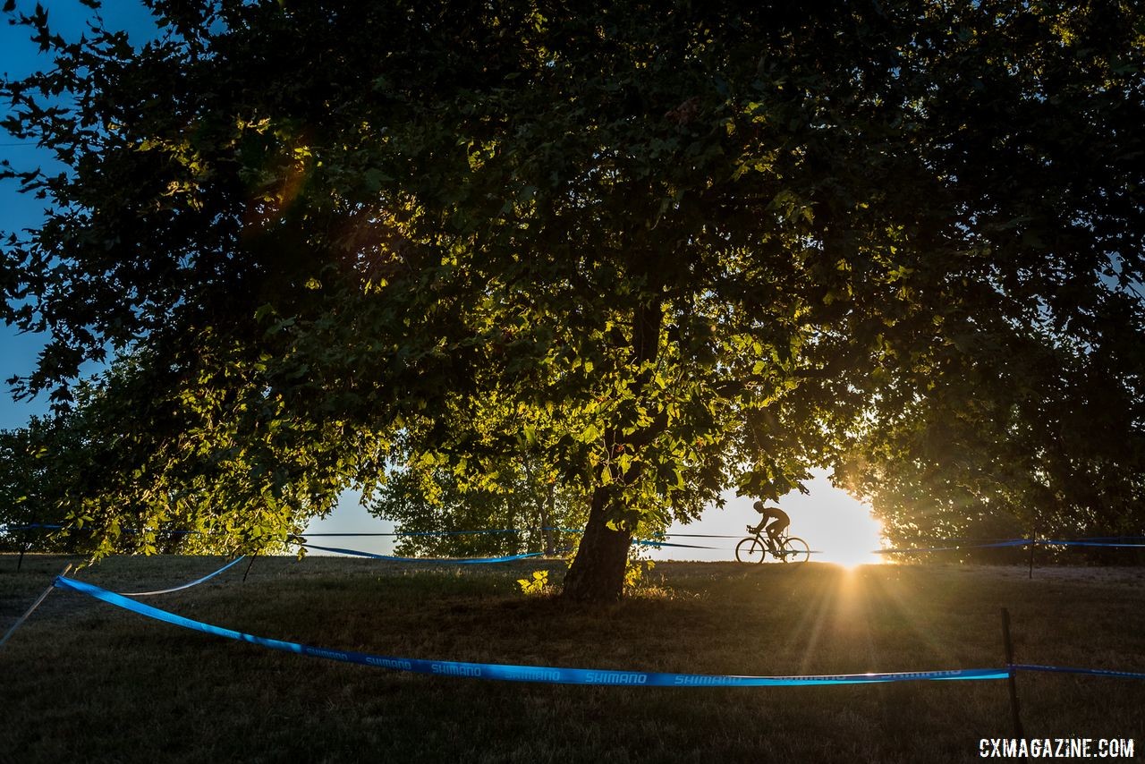 With two races on Saturday and Sunday, riders got to race through the sunset at Gibson Ranch Park. 2019 West Coast Cyclocross Points Prestige. © Jeff Vander Stucken