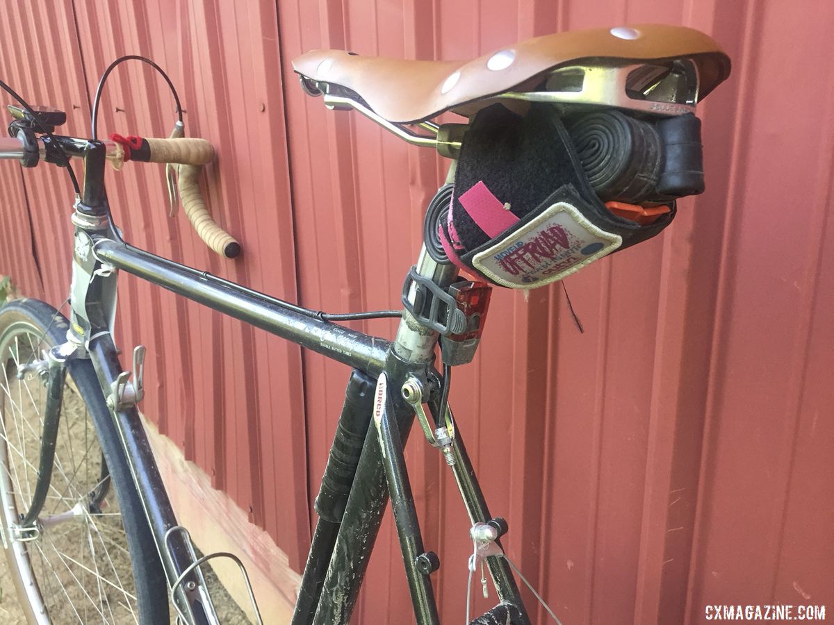 Gotta have a leather saddle with the vintage bike. Greg Vaught's 2019 Gravel Worlds Vintage Sekai Magnum S7 Gravel Bike. © G. Vaught