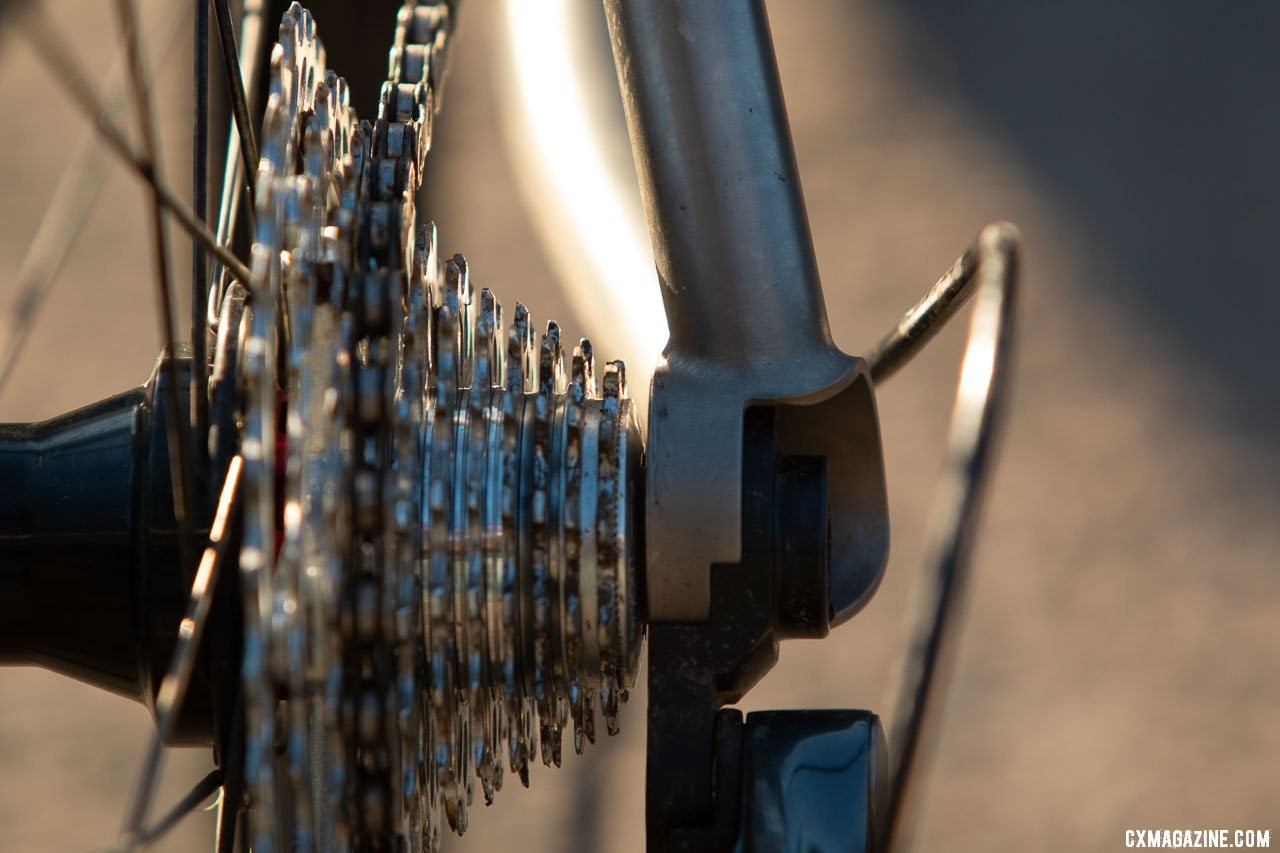 Merlin Sandstone titanium gravel bike features Breezer-style dropouts and 142x12mm thru axles. © Cyclocross Magazine