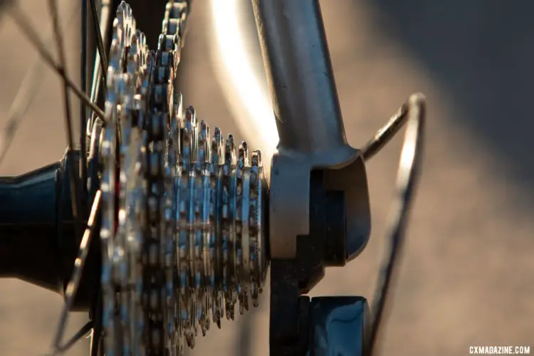 Merlin Sandstone titanium gravel bike features Breezer-style dropouts and 142x12mm thru axles. © Cyclocross Magazine