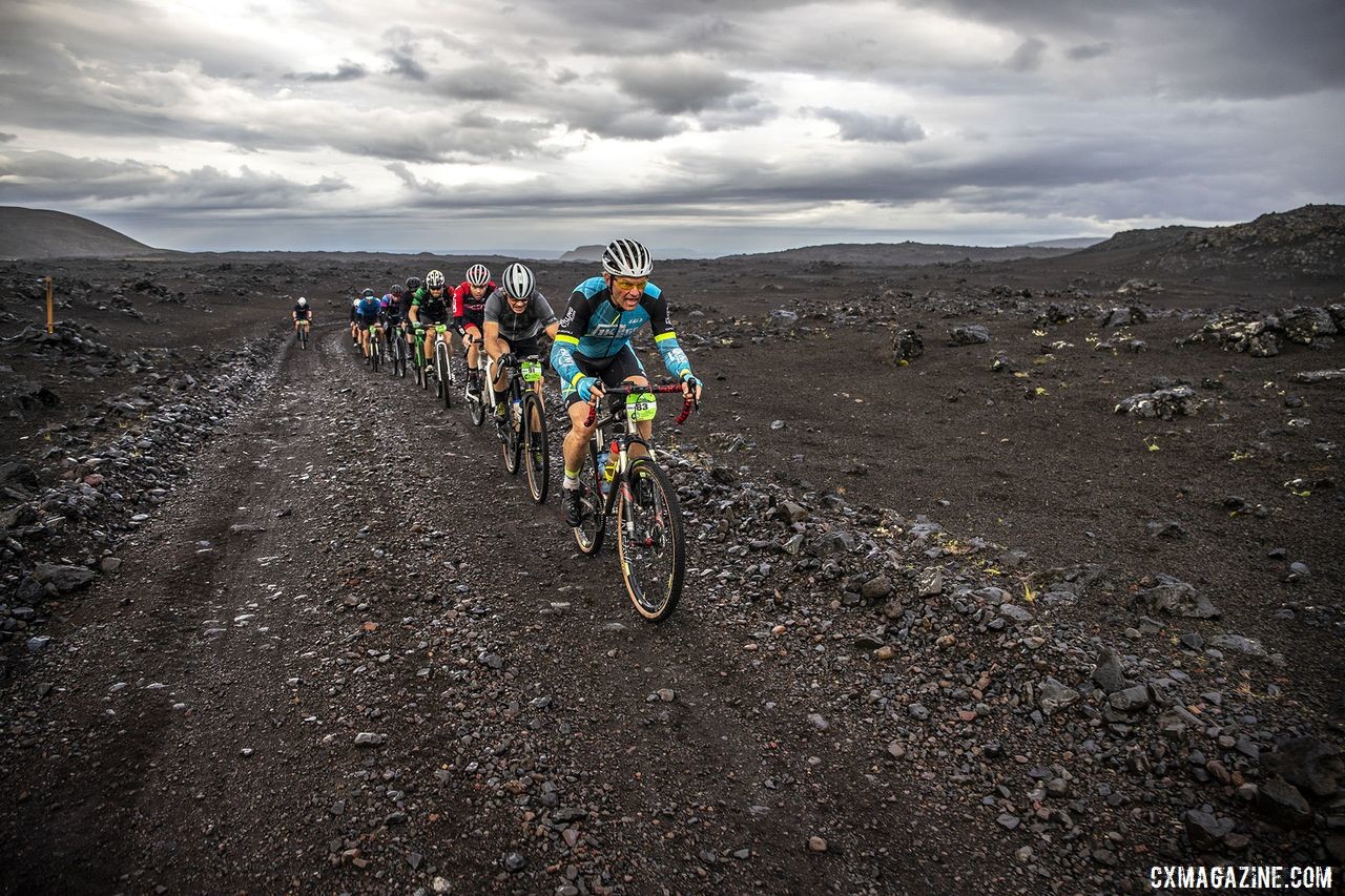 The roads were quite rough in spots, leaving one good riding line. The Rift Gravel Race 2019, Iceland. © Snorri Thor / Lauf