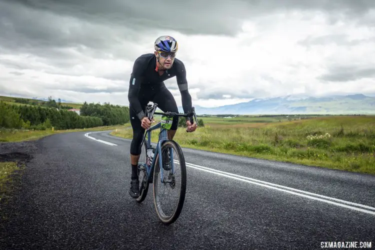 Colin Strickland races solo toward the finish. The Rift Gravel Race 2019, Iceland. © Snorri Thor / Lauf