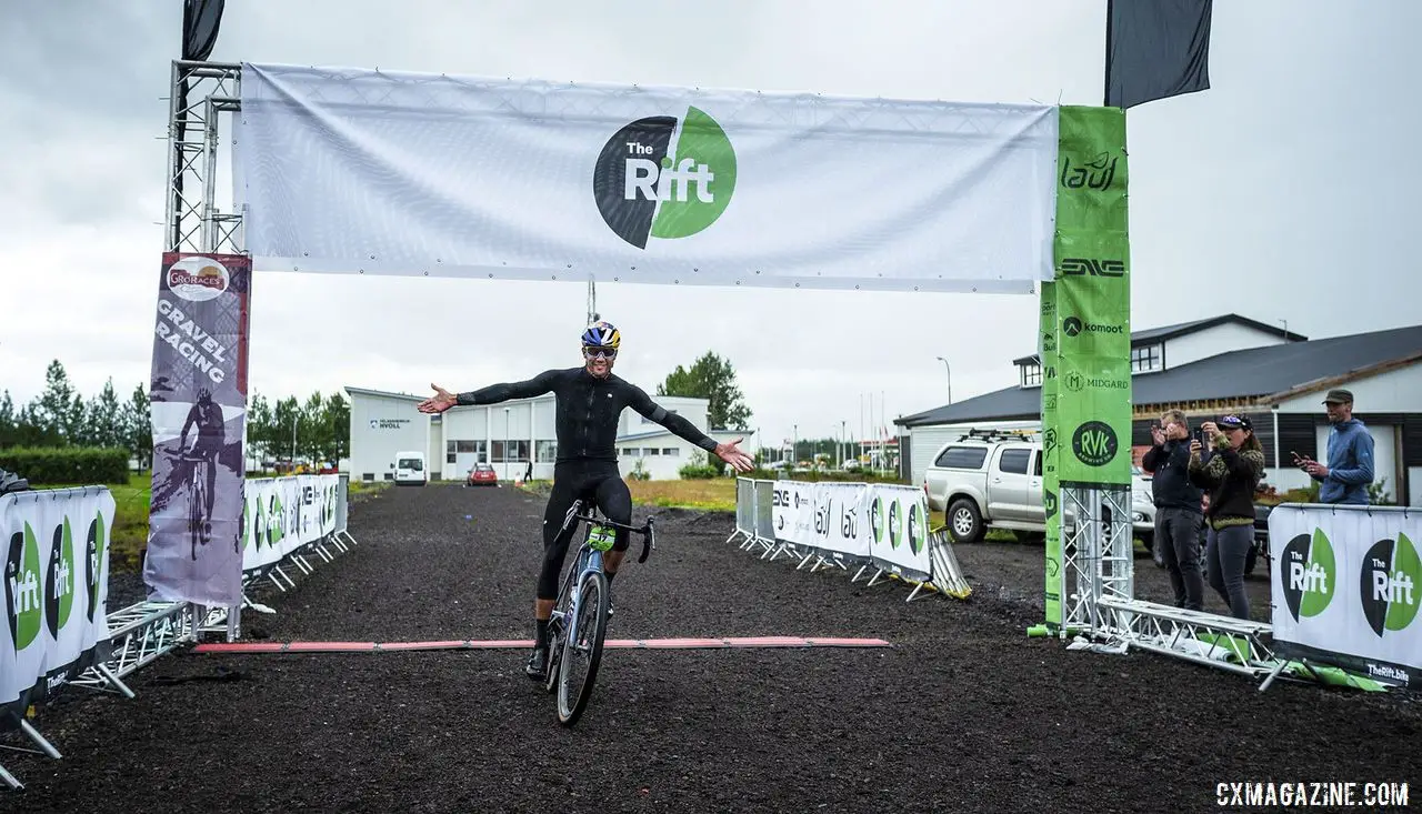 Colin Strickland took the win for the Men. The Rift Gravel Race 2019, Iceland. © Snorri Thor / Lauf