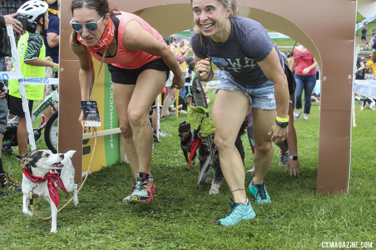 Masters and dogs had to go through the dog house. 2019 Doggy Cross, Jingle Cross World Cup. © Z. Schuster / Cyclocross Magazine