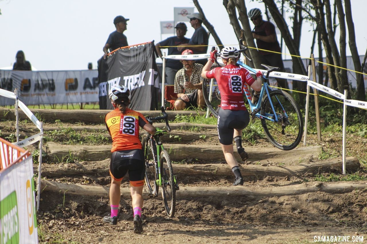 Bridget Tooley and Kaia Schmid went off the front together early in Friday's race. 2019 Helen100 Junior Women's Race, Trek CX Cup. © Z. Schuster / Cyclocross Magazine