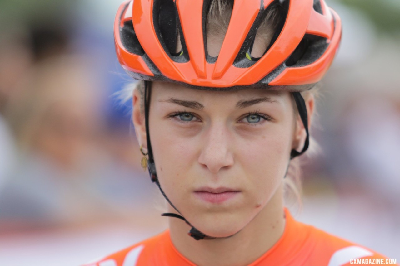 U23 World Champ Inge van der Heijden focuses before the World Cup. Faces of 2019 Jingle Cross. © D. Mable / Cyclocross Magazine