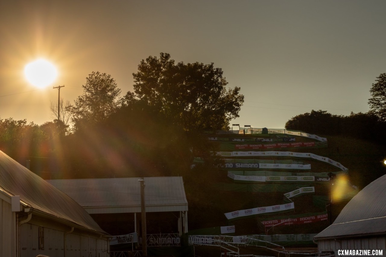 The sun sets over Mt. Krumpit on Firday evening. 2019 Jingle Cross. © A. Yee / Cyclocross Magazine