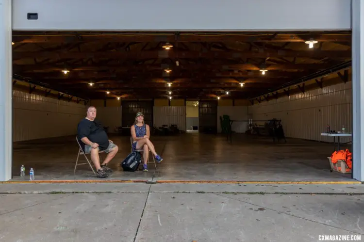 The bike valet volunteers can finally relax with an empty barn. 2019 Jingle Cross. © A. Yee / Cyclocross Magazine