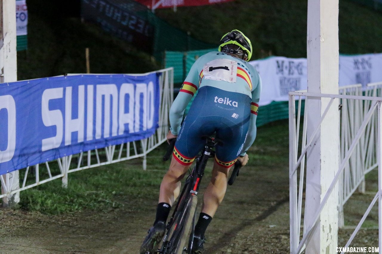 Orts flatted out of the lead, finishing third. 2019 Jingle Cross Friday Night Elite Men. © D. Mable / Cyclocross Magazine