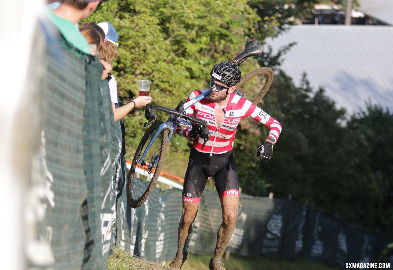 Lukas Winterberg contemplates a hand up. 2019 Jingle Cross Sunday UCI C1, Elite Men. © D. Mable / Cyclocross Magazine