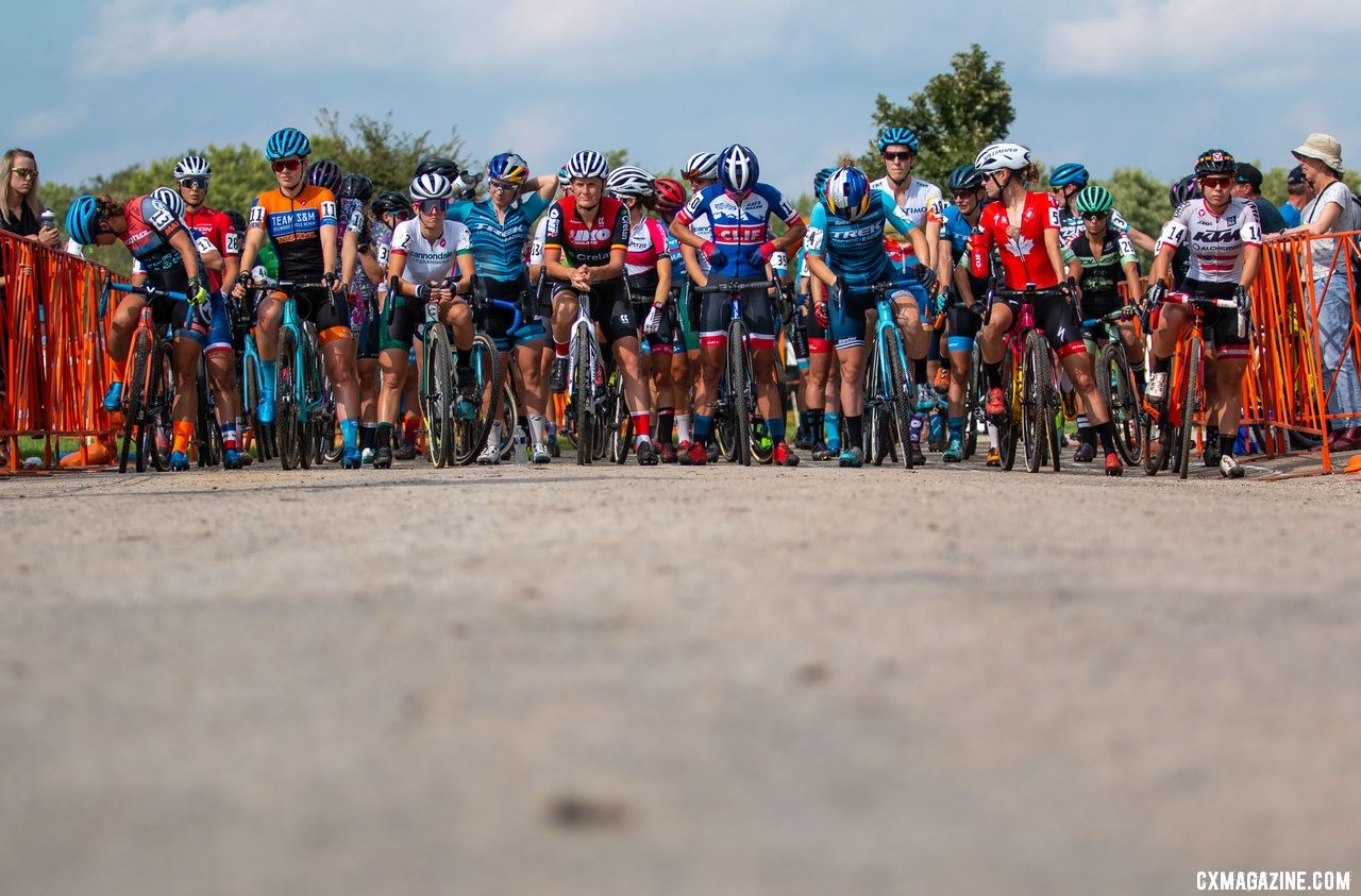 The Elite Women line up for the start of Sunday's race. 2019 Jingle Cross Sunday UCI C1, Elite Women. © A. Yee / Cyclocross Magazine