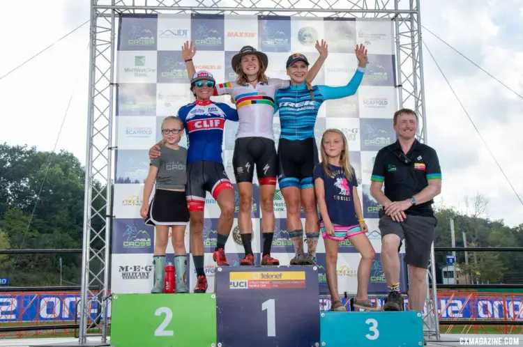 L to R: Nash, Rochette, Richards. 2019 Jingle Cross Sunday UCI C1, Elite Women. © A. Yee / Cyclocross Magazine