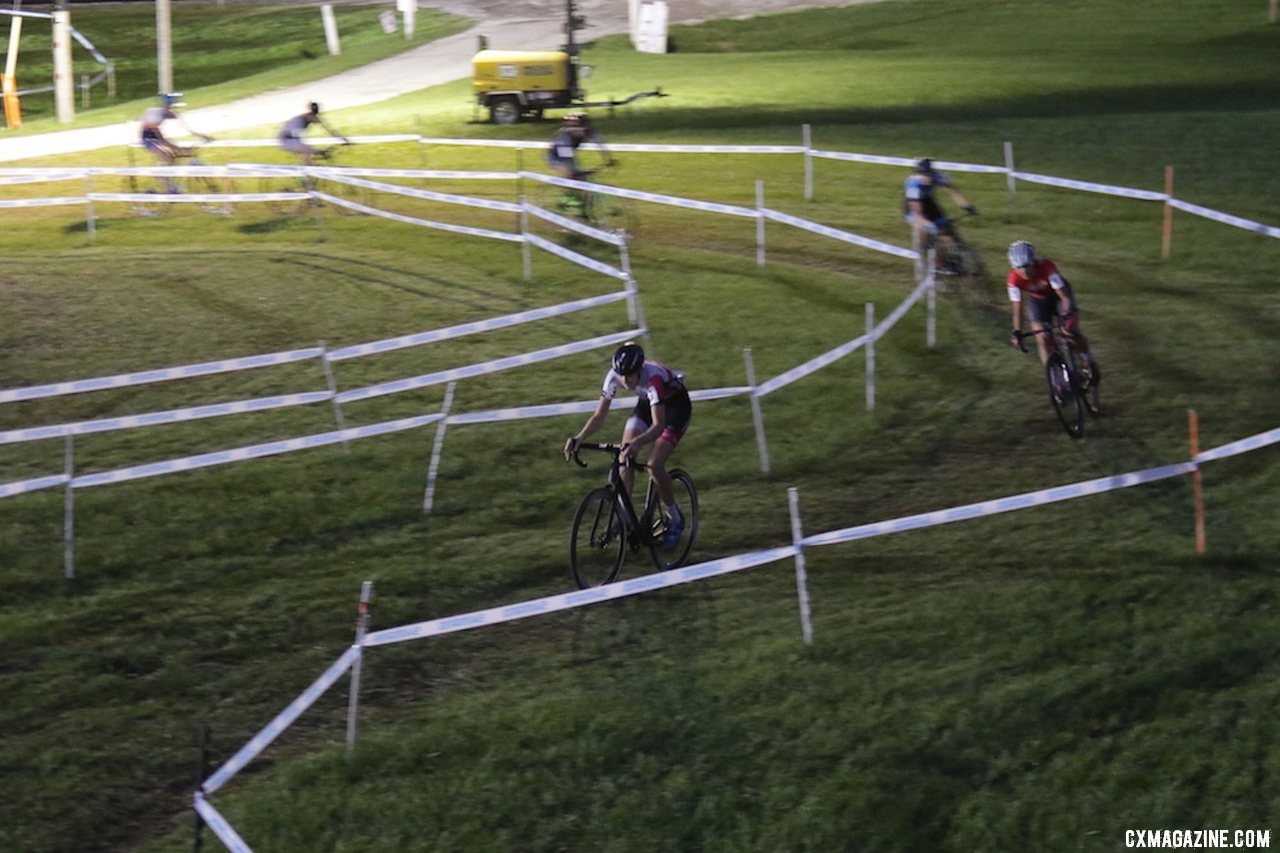 Manon Bakker took the lead early and did work at the front. 2019 Jingle Cross Friday Night Elite Women. © D. Mable / Cyclocross Magazine