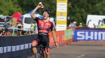 Laurens Sweeck cools down after a hot 2019 Trek CX Cup win. © D. Mable / Cyclocross Magazine