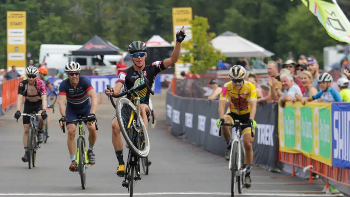 Thibau Nys puts on a show on his way to the UCI Junior Men's win at the 2019 Trek CX Cup. © D. Mable / Cyclocross Magazine