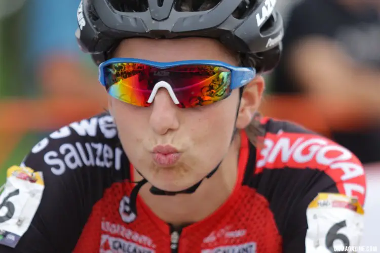 Maud Kaptheijns deep in thought before the start. 2019 Jingle Cross World Cup, Elite Women. © D. Mable / Cyclocross Magazine