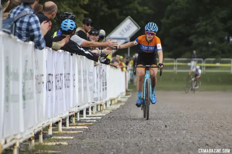 Clara Honsinger finishes her strong second-place ride. 2019 Rochester Cyclocross Day 1. © Z. Schuster / Cyclocross Magazine