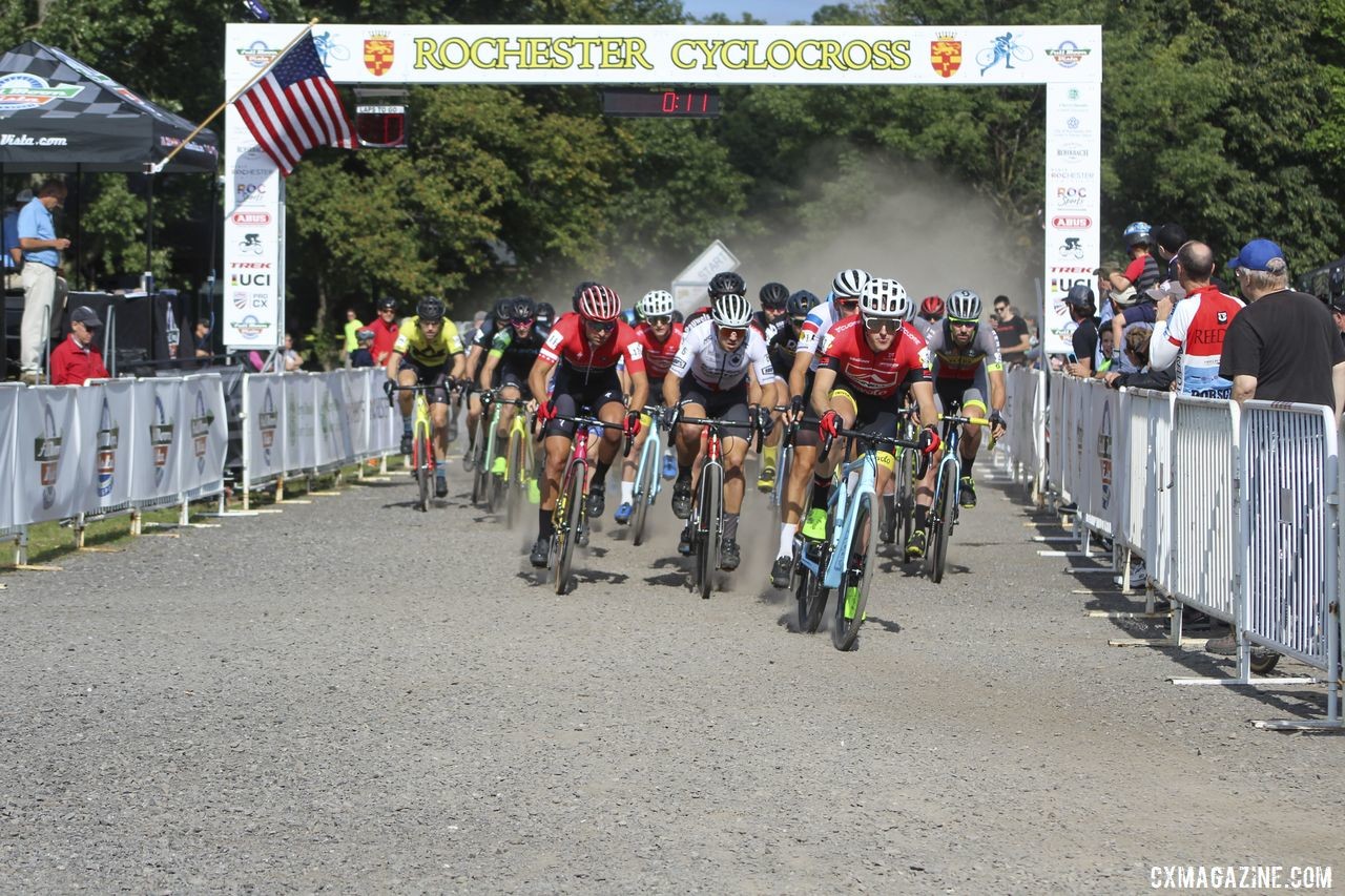 Gage Hecht took the Day 1 holeshot. 2019 Rochester Cyclocross Day 1. © Z. Schuster / Cyclocross Magazine