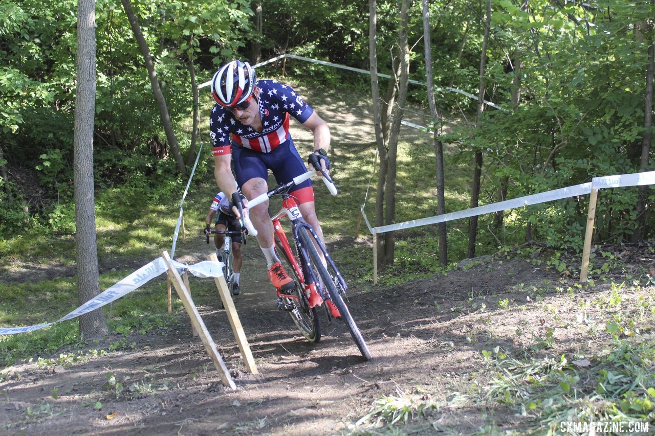 Once he made contact, Stephen Hyde pushed the pace at the front. 2019 Rochester Cyclocross Day 1. © Z. Schuster / Cyclocross Magazine