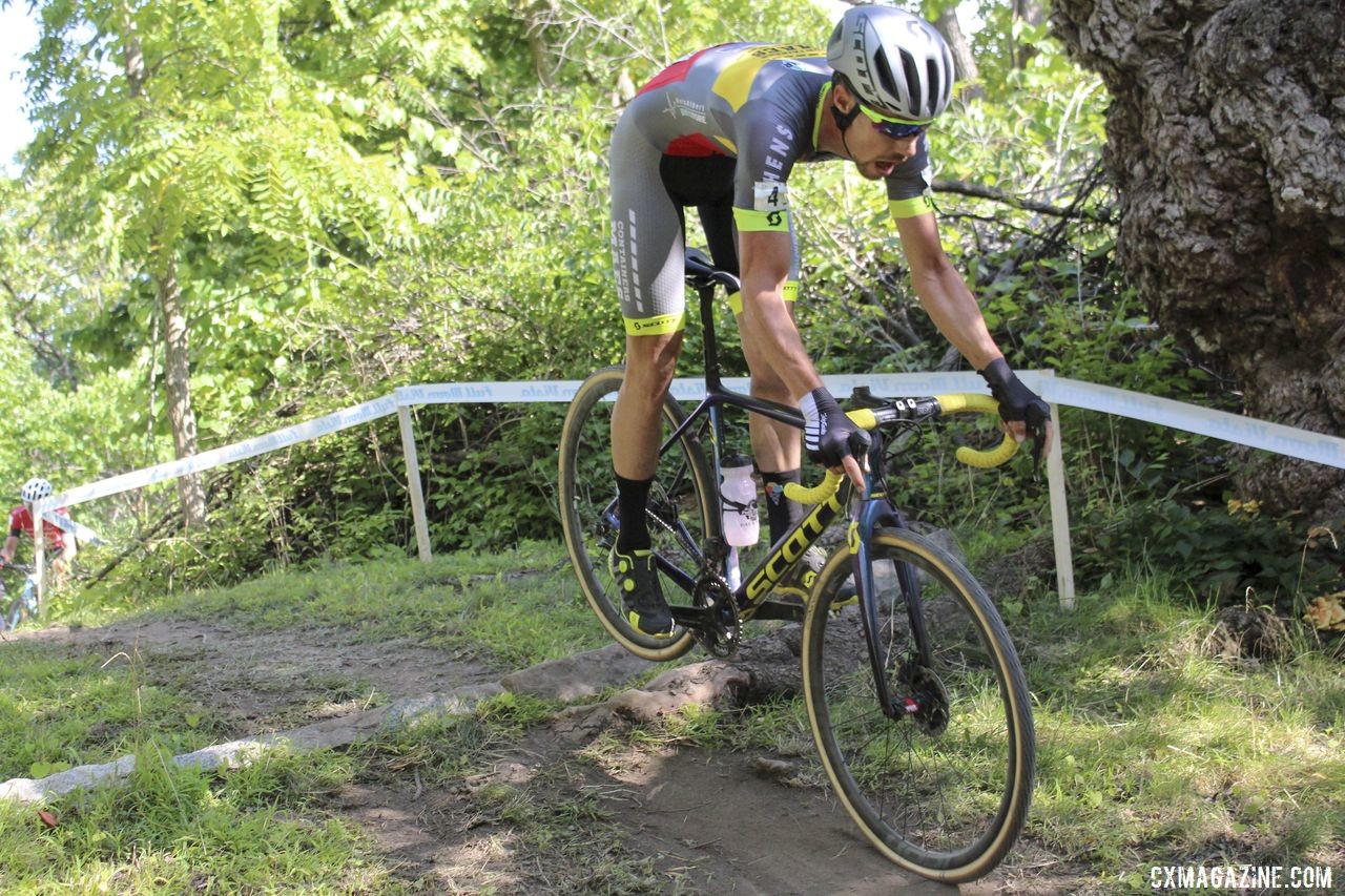 Vincent Baestaens sized up his opportunity each time through the woods. 2019 Rochester Cyclocross Day 1. © Z. Schuster / Cyclocross Magazine