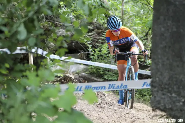 Clara Honsinger uses some english through Double Trouble. 2019 Rochester Cyclocross Day 2. © Z. Schuster / Cyclocross Magazine