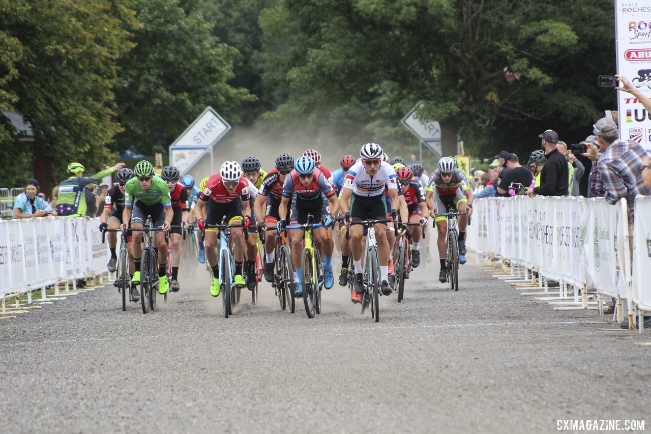 Curtis White took the holeshot on Sunday. 2019 Rochester Cyclocross Day 2. © Z. Schuster / Cyclocross Magazine