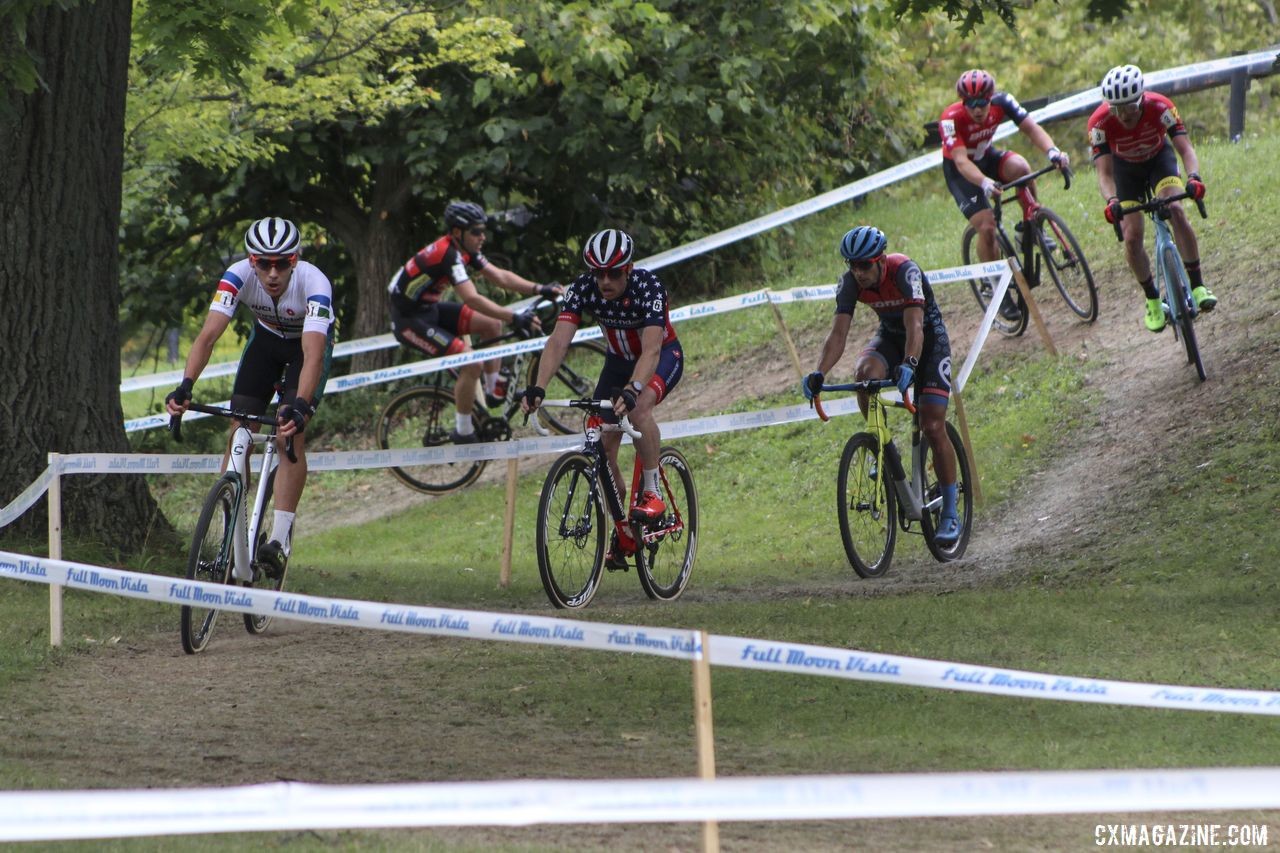 Curtis White leads the early group of seven. 2019 Rochester Cyclocross Day 2. © Z. Schuster / Cyclocross Magazine