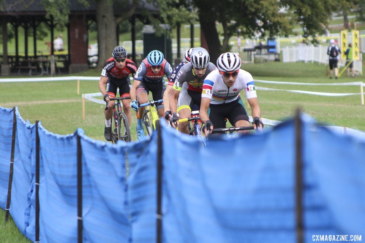 Curtis White leads a group of five before attacking. 2019 Rochester Cyclocross Day 2. © Z. Schuster / Cyclocross Magazine